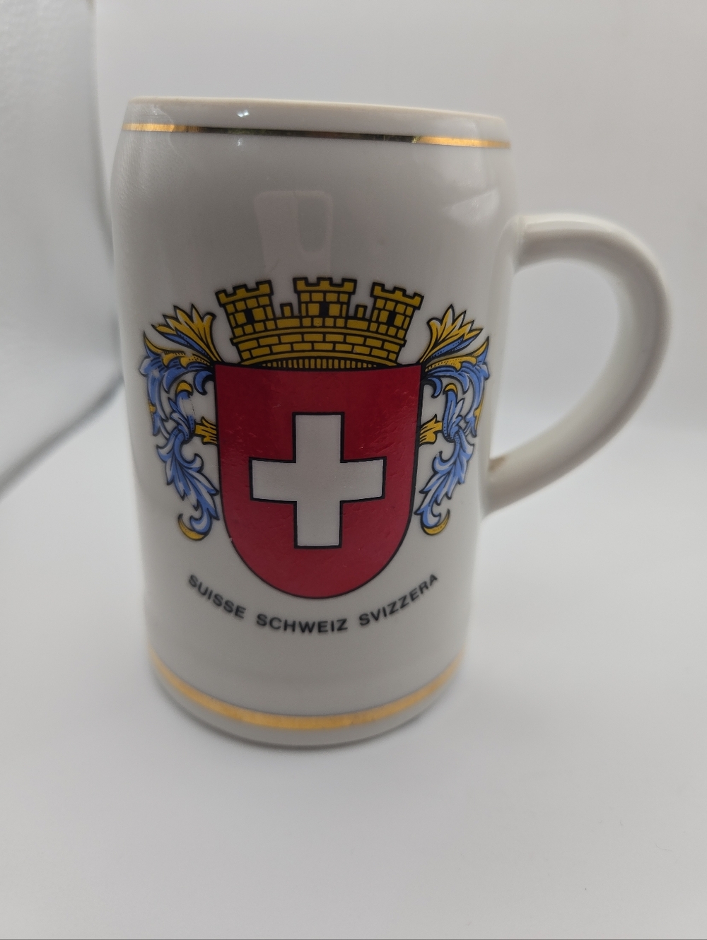 Vintage Switzerland Suisse Crest Mug Gold Trim Ceramic Souvenir